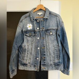 H&M denim jacket with custom floral patches